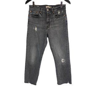 Levi’s Wedgie Straight Distressed Crop Jeans Smoke Grey-sz 27
